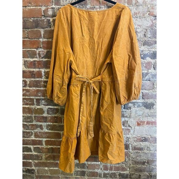 AVA & VIV Pumpkin Burnt Orange 100% Cotton Scoop Neck 3/4 Puff Sleeve Knee-lengt - Picture 8 of 14